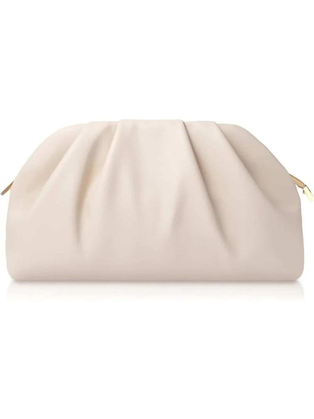 Women's Beige Gold Soft Pleated Pu Clutch Purse Elegant Evening Wedding Bag